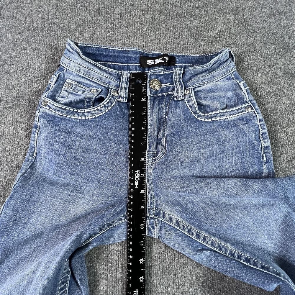SKY Flared Jeans Women's 4 Blue Denim Embroidered Western Rhinestones Workwear - Picture 5 of 16